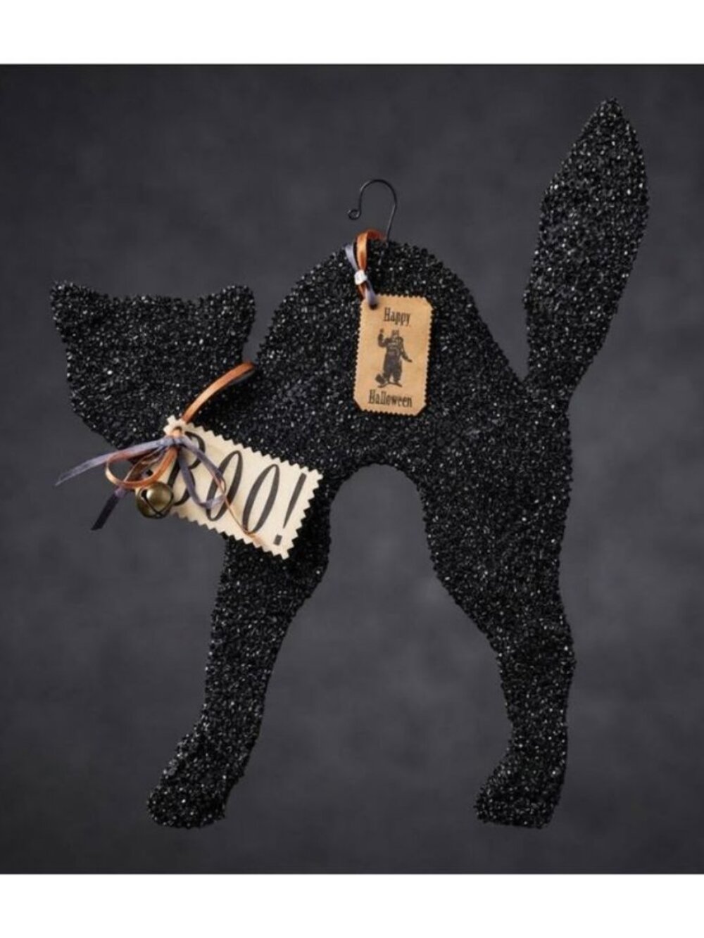 RARE VINTAGE 15" WENDY ADDISON HALLOWEEN BLACK CAT HANGING ORNAMENT GLITTER